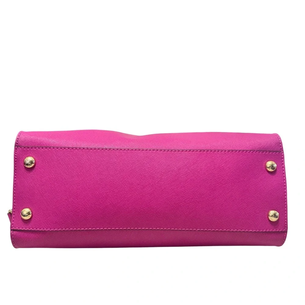 Michael Kors Hamilton Satchel Womens Large Fuchsia Pink Padlock Chain Bag - Picture 6 of 16